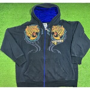 Vintage‎ Y2K Avirex Tiger Hoodie XL full Zip Black Goth Skater Streetwear Blue